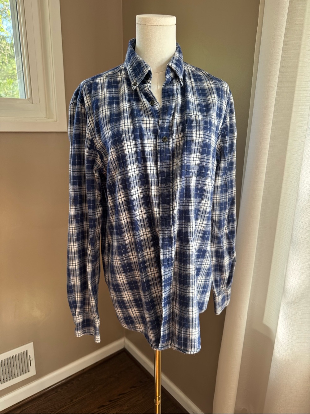 St. John's Bay Blue and White Plaid Button-Down Shirt